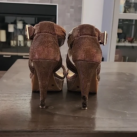 GIANNI BINI Strappy Bronze Platform Heels - Picture 3 of 14